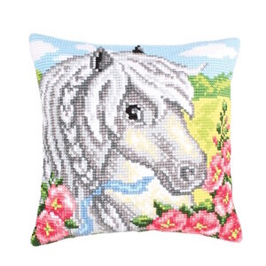 Collection D Art Borduurkussen White Horse 40 x 40 cm