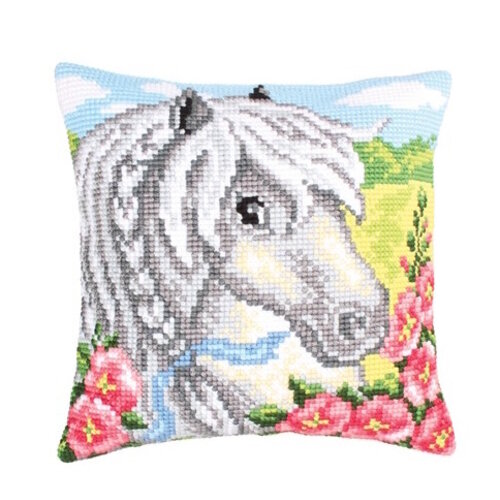 Collection D Art Borduurkussen White Horse 40 x 40 cm Collection D Art Borduurkussen White Horse 40 x 40 cm
