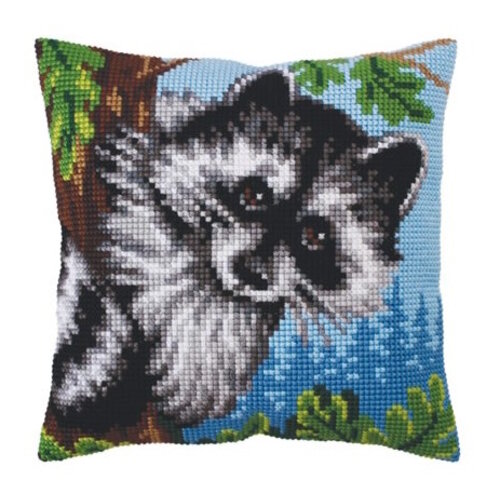 Collection D Art Borduurkussen Little Raccoon 40 x 40 cm Collection D Art Borduurkussen Little Raccoon 40 x 40 cm
