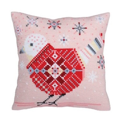 Collection D Art Borduurkussen Christmas bird 40 x 40 cm Collection D Art Borduurkussen Christmas bird 40 x 40 cm