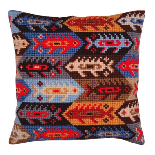 Collection D Art Borduurkussen Ornament fish 40 x 40 cm Collection D Art Borduurkussen Ornament fish 40 x 40 cm