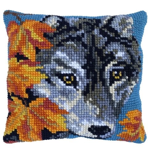 Needleart Borduurpakket Kussen Autumn Wolf 40 x 40 cm