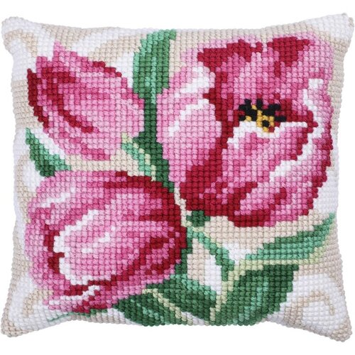 Needleart Borduurpakket Kussen Pink Tulips 40 x 40 cm Needleart Borduurpakket Kussen Pink Tulips 40 x 40 cm