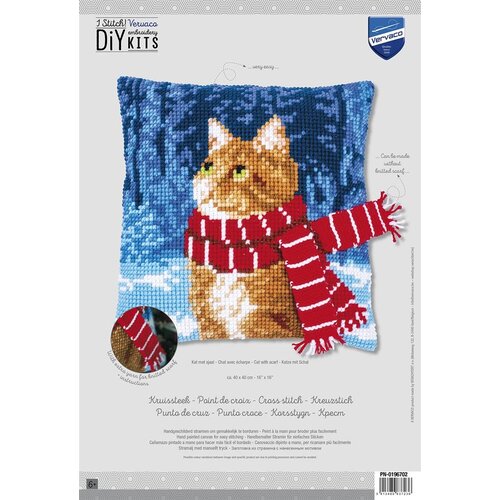 Vervaco Vervaco Borduur Kussen Kat met sjaal 40 x 40 cm