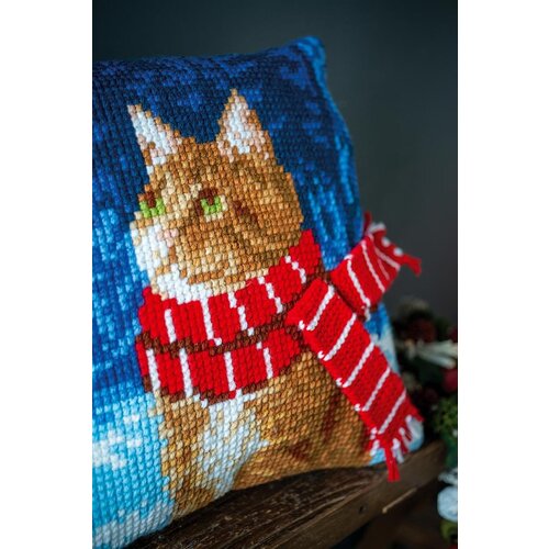 Vervaco Vervaco Borduur Kussen Kat met sjaal 40 x 40 cm