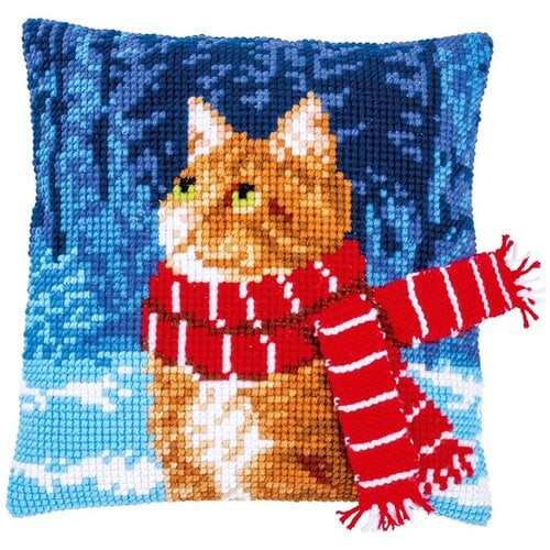 Vervaco Vervaco Borduur Kussen Kat met sjaal 40 x 40 cm