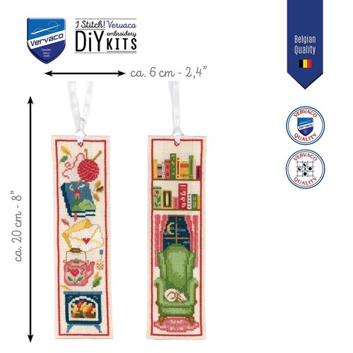 Vervaco Vervaco Boekenlegger Borduurpakket Cosy reading 2 stuks Vervaco Vervaco Boekenlegger Borduurpakket Cosy reading 2 stuks