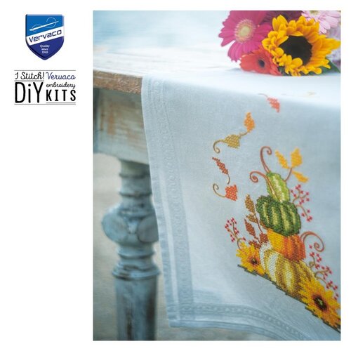 Vervaco Vervaco Tafelloper  Pompoen met bladeren Vervaco Vervaco Tafelloper  Pompoen met bladeren