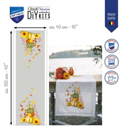 Vervaco Vervaco Tafelloper  Pompoen met bladeren Vervaco Vervaco Tafelloper  Pompoen met bladeren