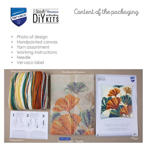 Vervaco Vervaco borduurpakket kussen Ginkobladeren Vervaco Vervaco borduurpakket kussen Ginkobladeren