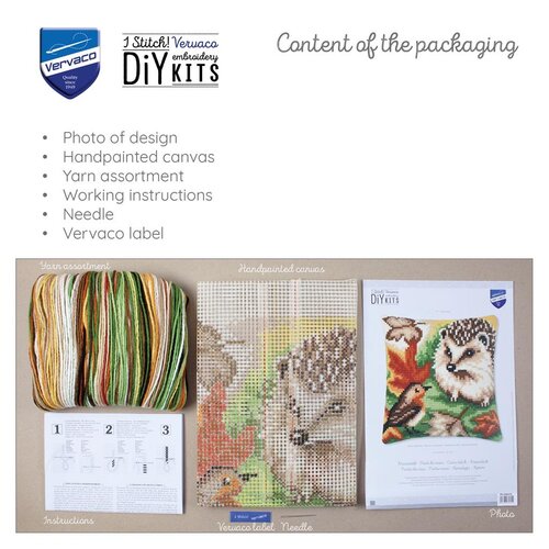 Vervaco Vervaco borduurpakket kussen Egel en roodborstje Vervaco Vervaco borduurpakket kussen Egel en roodborstje