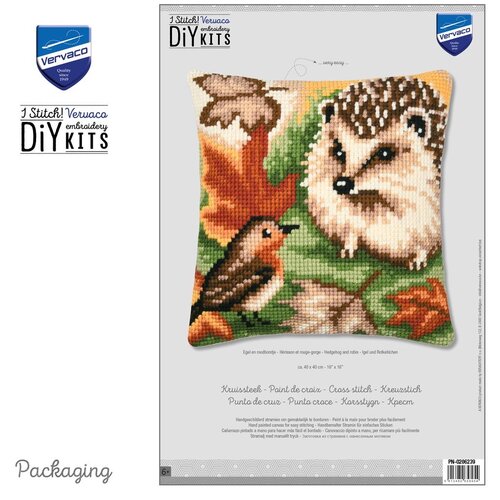 Vervaco Vervaco borduurpakket kussen Egel en roodborstje Vervaco Vervaco borduurpakket kussen Egel en roodborstje