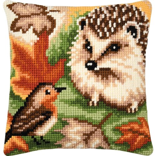 Vervaco Vervaco borduurpakket kussen Egel en roodborstje Vervaco Vervaco borduurpakket kussen Egel en roodborstje