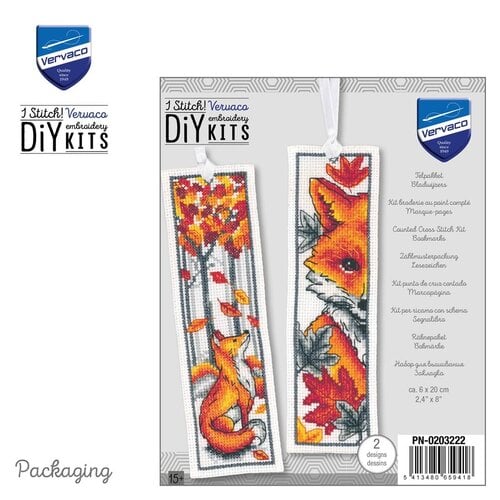 Vervaco Vervaco Boekenlegger Borduurpakket Vossen 2 stuks Vervaco Vervaco Boekenlegger Borduurpakket Vossen 2 stuks