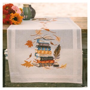 Vervaco Vervaco Tafelloper Boeken en herfstbladeren Vervaco Vervaco Tafelloper Boeken en herfstbladeren