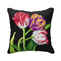 Borduurkussen Tulips on the black background 40 x 40 cm
