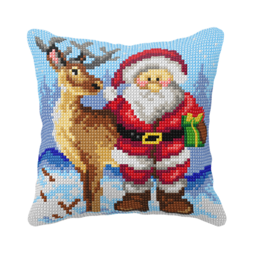 Orchidea Borduurkussen Santa Claus and Reindeer 40 x 40 cm