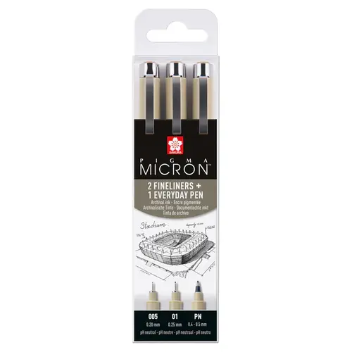 Sakura Sakura Pigma Micron Etui 3 Fineliners Zwart 005-01-PN Architectuur