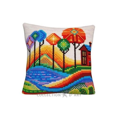 Collection D Art Borduurkussen Blue Lake 40 x 40 cm