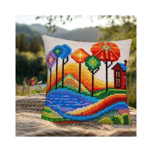 Collection D Art Borduurkussen Blue Lake 40 x 40 cm