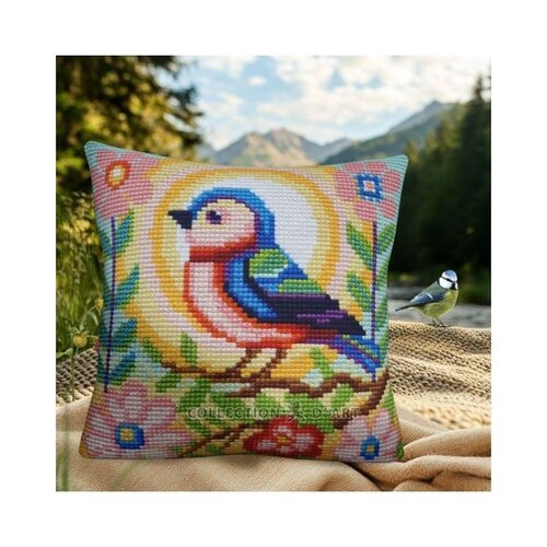 Collection D Art Borduurkussen Bird on Branch 40 x 40 cm