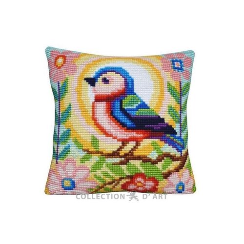 Collection D Art Borduurkussen Bird on Branch 40 x 40 cm