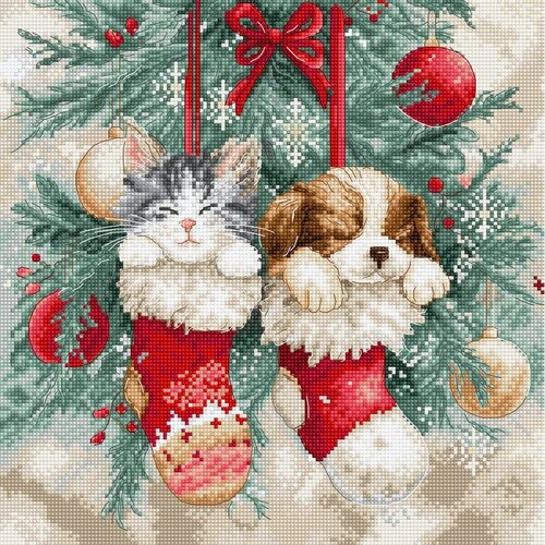 Leti Stitch Leti Stitch Borduurpakket Christmas Naps 24 x 24 cm