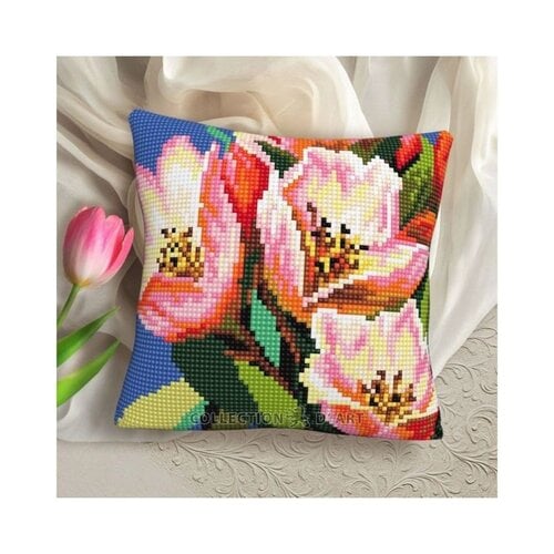 Collection D Art Borduurkussen Colorful Floral Pattern 40 x 40 cm