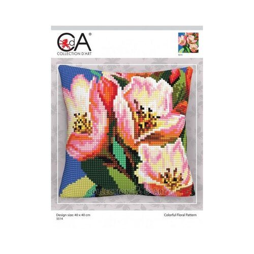 Collection D Art Borduurkussen Colorful Floral Pattern 40 x 40 cm