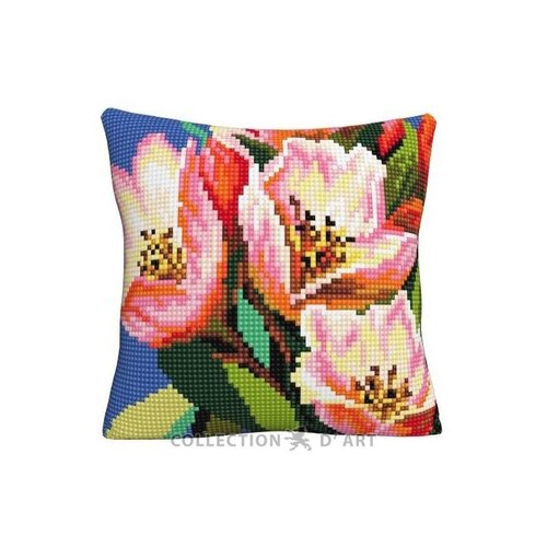 Collection D Art Borduurkussen Colorful Floral Pattern 40 x 40 cm