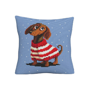 Collection D Art Borduur kussen Striped Dachshund 40 x 40 cm