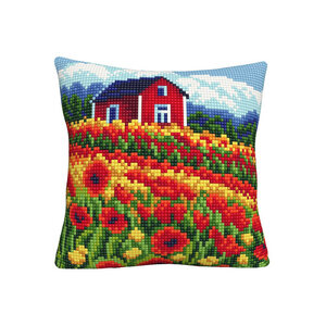 Collection D Art Borduur kussen Poppy Field 40 x 40 cm