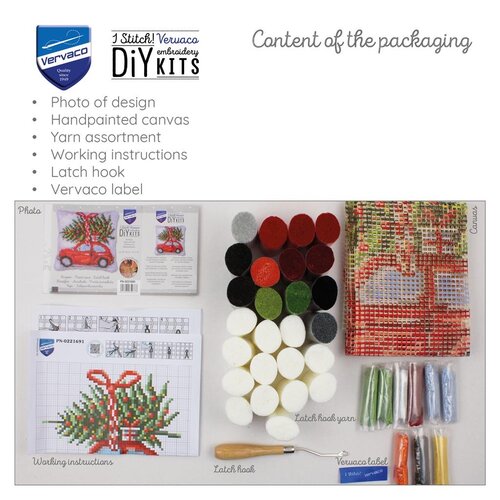 Vervaco Vervaco Smyrna Knoopkussen Kerstauto 40 x 40 cm