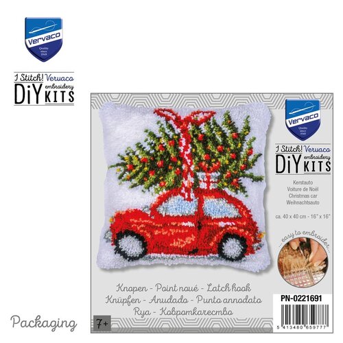 Vervaco Vervaco Smyrna Knoopkussen Kerstauto 40 x 40 cm
