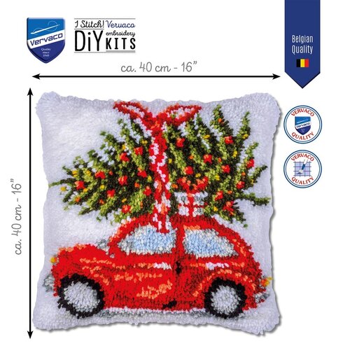 Vervaco Vervaco Smyrna Knoopkussen Kerstauto 40 x 40 cm