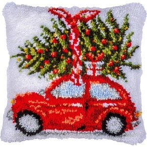 Vervaco Vervaco Smyrna Knoopkussen Kerstauto 40 x 40 cm