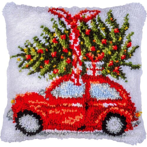 Vervaco Vervaco Smyrna Knoopkussen Kerstauto 40 x 40 cm