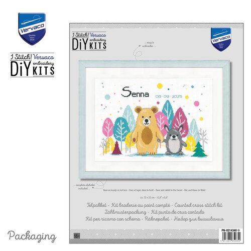 Vervaco Geboorte Borduurpakket Beer en konijn in het bos