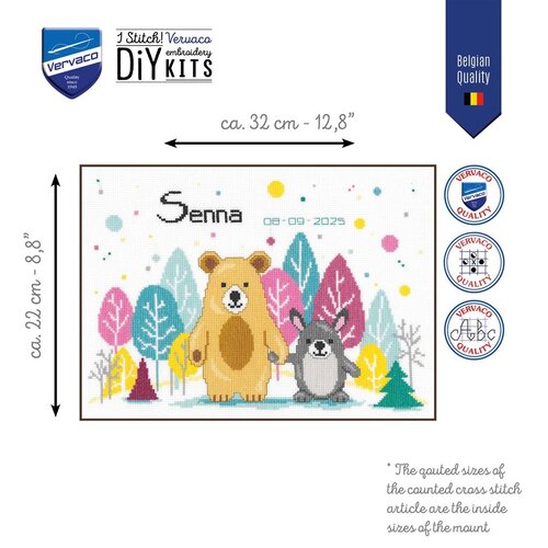 Vervaco Geboorte Borduurpakket Beer en konijn in het bos