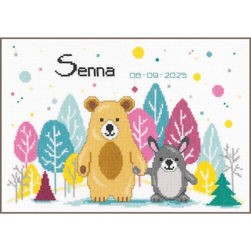 Vervaco Geboorte Borduurpakket Beer en konijn in het bos