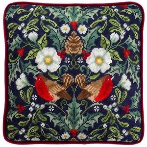 Bothy Threads Bothy Threads Petit Point Borduurkussen Winter Robins Tapestry