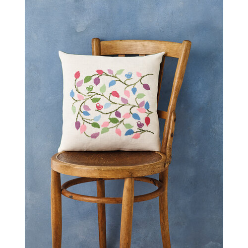 Permin Permin borduur kussen Birds in Leaves 40 x 40 cm Permin Permin borduur kussen Birds in Leaves 40 x 40 cm