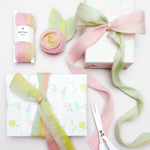 Rico Design Vilten band zonsondergang Geel Groen 38 mm x 3 meter