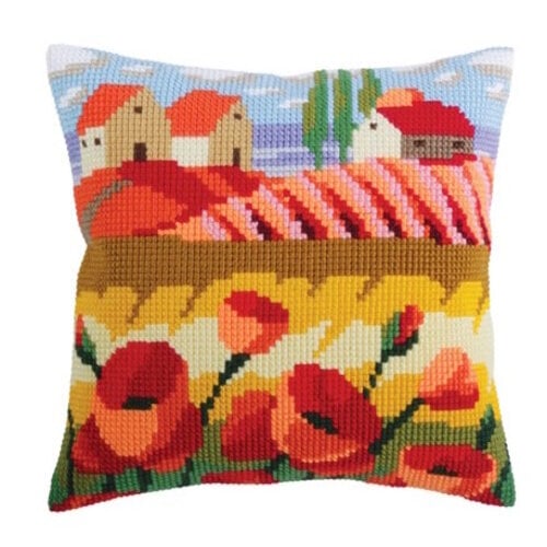 Collection D Art Borduur kussen Poppy Field 40 x 40 cm