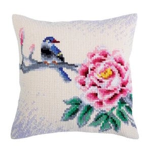 Collection D Art Borduur kussen Flower and Bird 40 x 40 cm