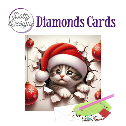Dotty Designs   Diamond Painting  Kerstkaart Christmas Kitten