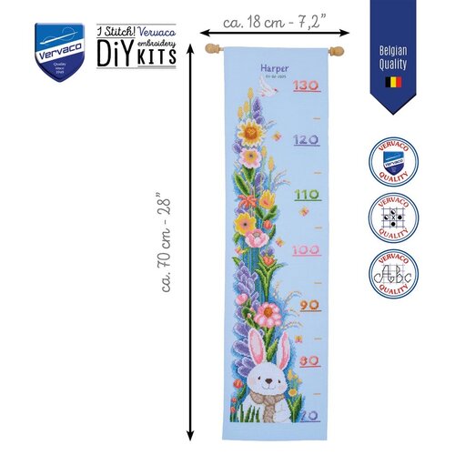 Vervaco Geboorte Borduurpakket Groeimeter Konijn in tuin