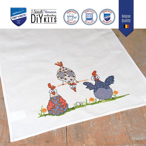 Vervaco Vervaco borduurpakket Handdoek Gekke kippen