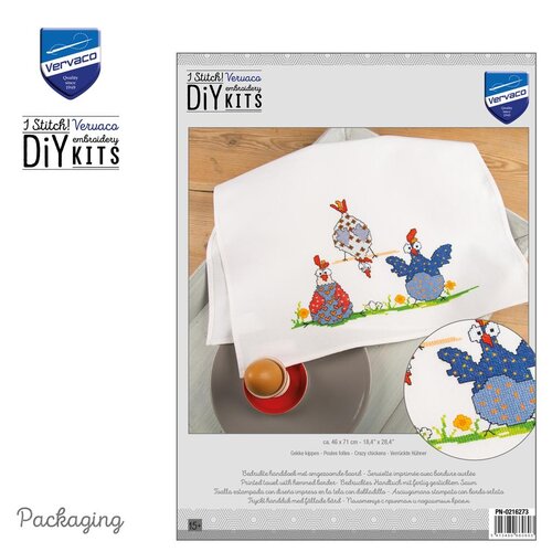 Vervaco Vervaco borduurpakket Handdoek Gekke kippen