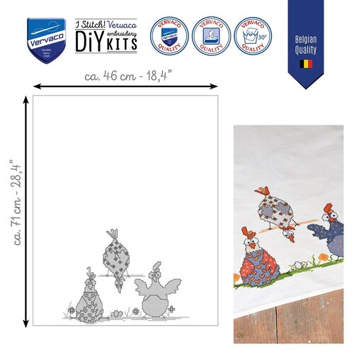 Vervaco Vervaco borduurpakket Handdoek Gekke kippen